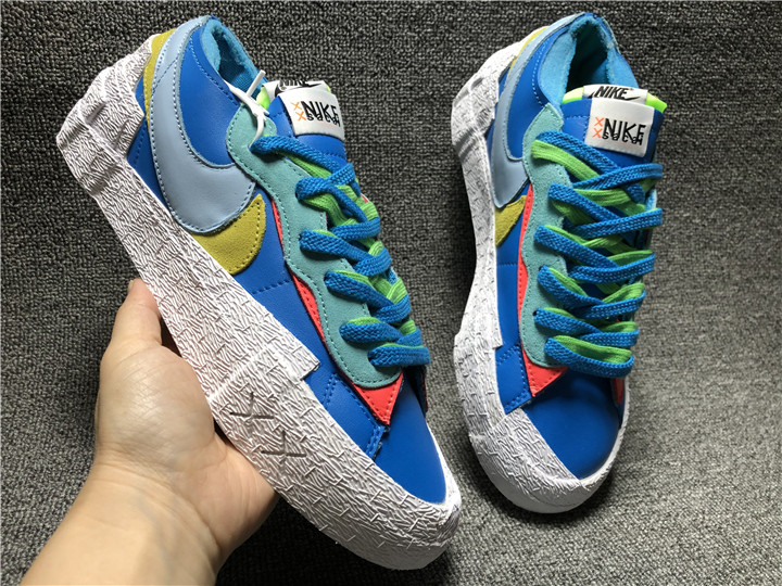 Women Nike Blazer Low x Sacai Blue Green Yellow Shoes